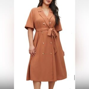 BloomChic Plus Size Shirt Collar Button Up Midi Dress